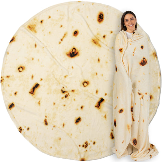 Decorative Knitted Burrito Tortilla Blanket, Double Sided Taco Flour Wrap Novelty Throw for Adult Kid Teen, Realistic Food Blanket, Funn... - Cozy Fleece Throw Blanket for Couch & Bed - Default Title