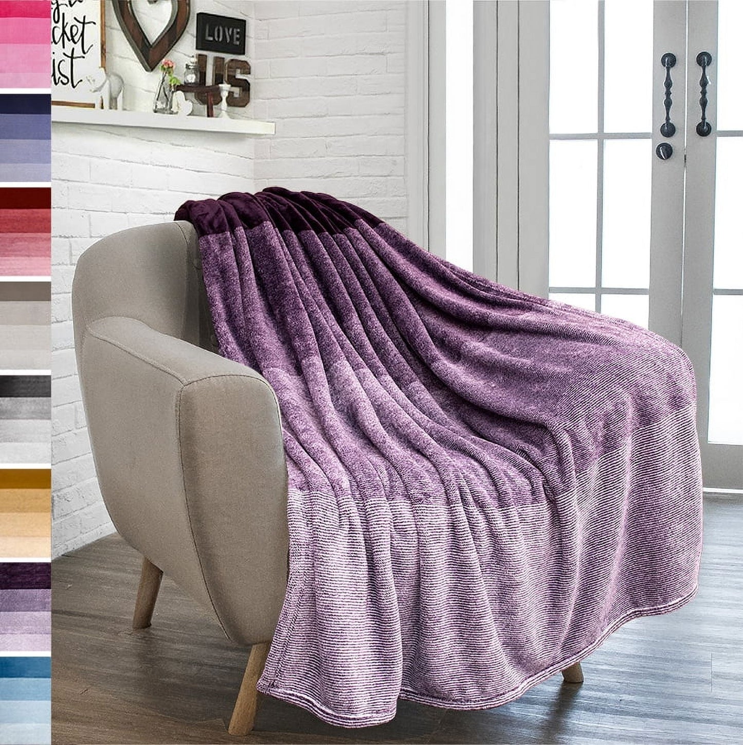 Decorative Knitted Flannel Fleece Ombre Throw Blanket for Couch | Super Soft Cozy Microfiber Couch Blanket | Gradient Decorative Accent ... - Cozy Fleece Throw Blanket for Couch & Bed - Default Title