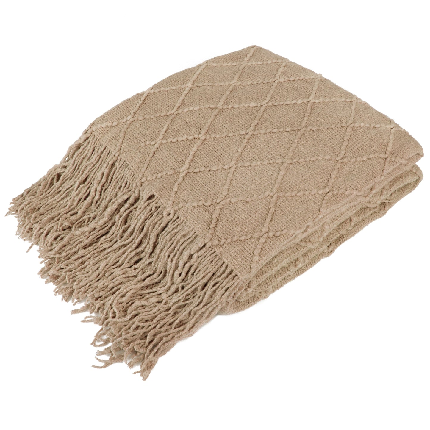 Cozy Fleece Tan Taupe Knit Throw Blanket for Couch Bed, Soft Knitted Farmhouse Sofa Throw for Living Room, Lightweight Decorative... - Luxury Knitted Decorative Throw Blanket with Fringes - Default Title