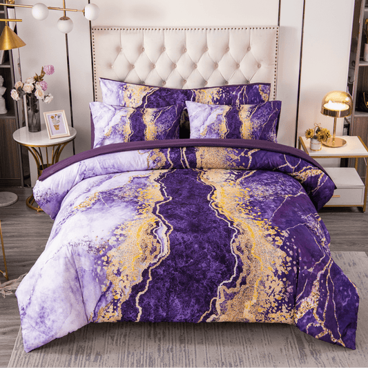 All-Season 6 Pieces Queen Size Comforter Set Purple,Watercolor Marble Colorful Purple Bedding,Ultra Soft Purple Bed Set with Com... - All-Season Down Alternative Comforter Insert - Default Title