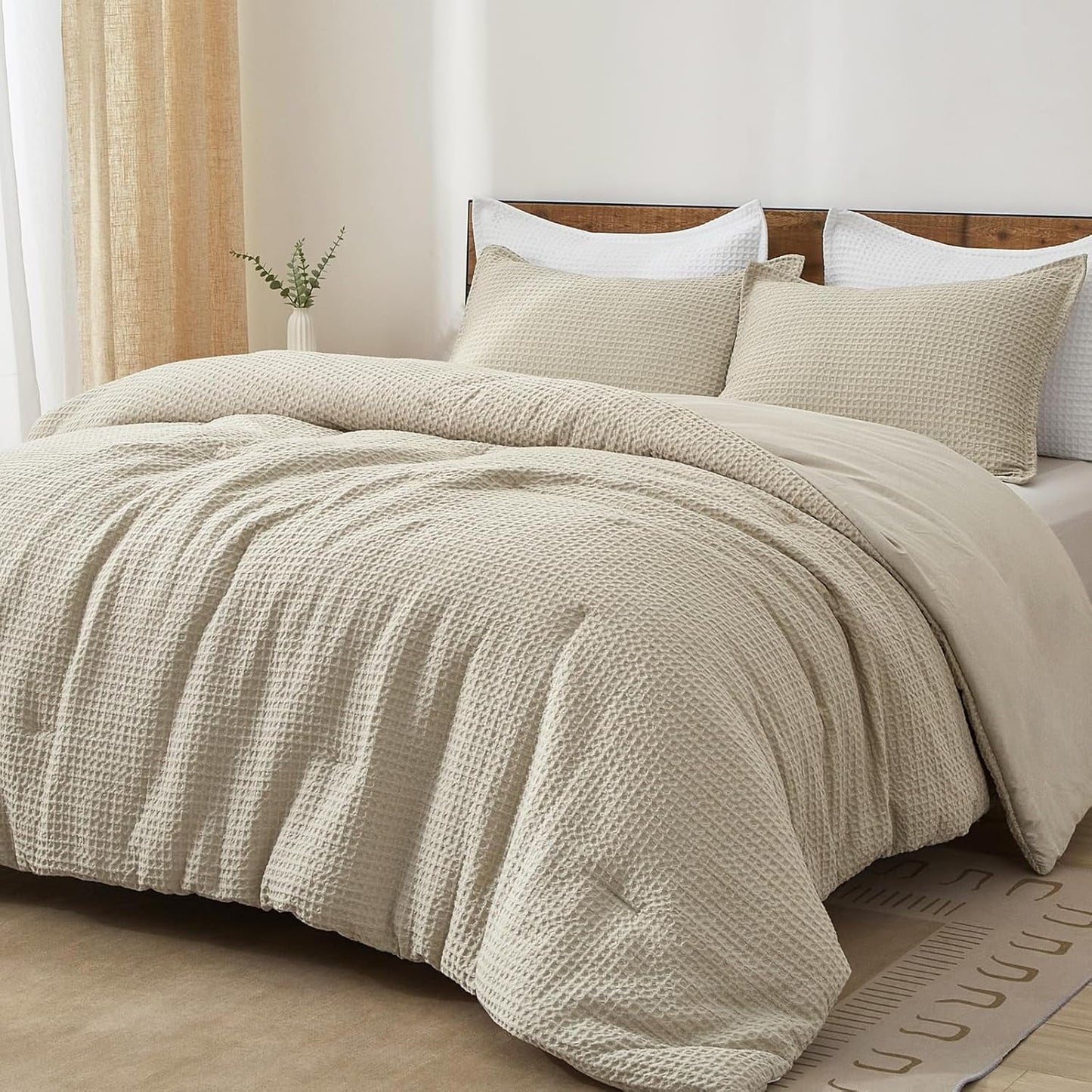 Fluffy Down Alternative 3-Piece Waffle Weave Comforter Set Queen Size, Lightweight Comfy Bedding Set for All Season, Ultra Soft Textured 1 Co... - All-Season Down Alternative Comforter Insert - Default Title