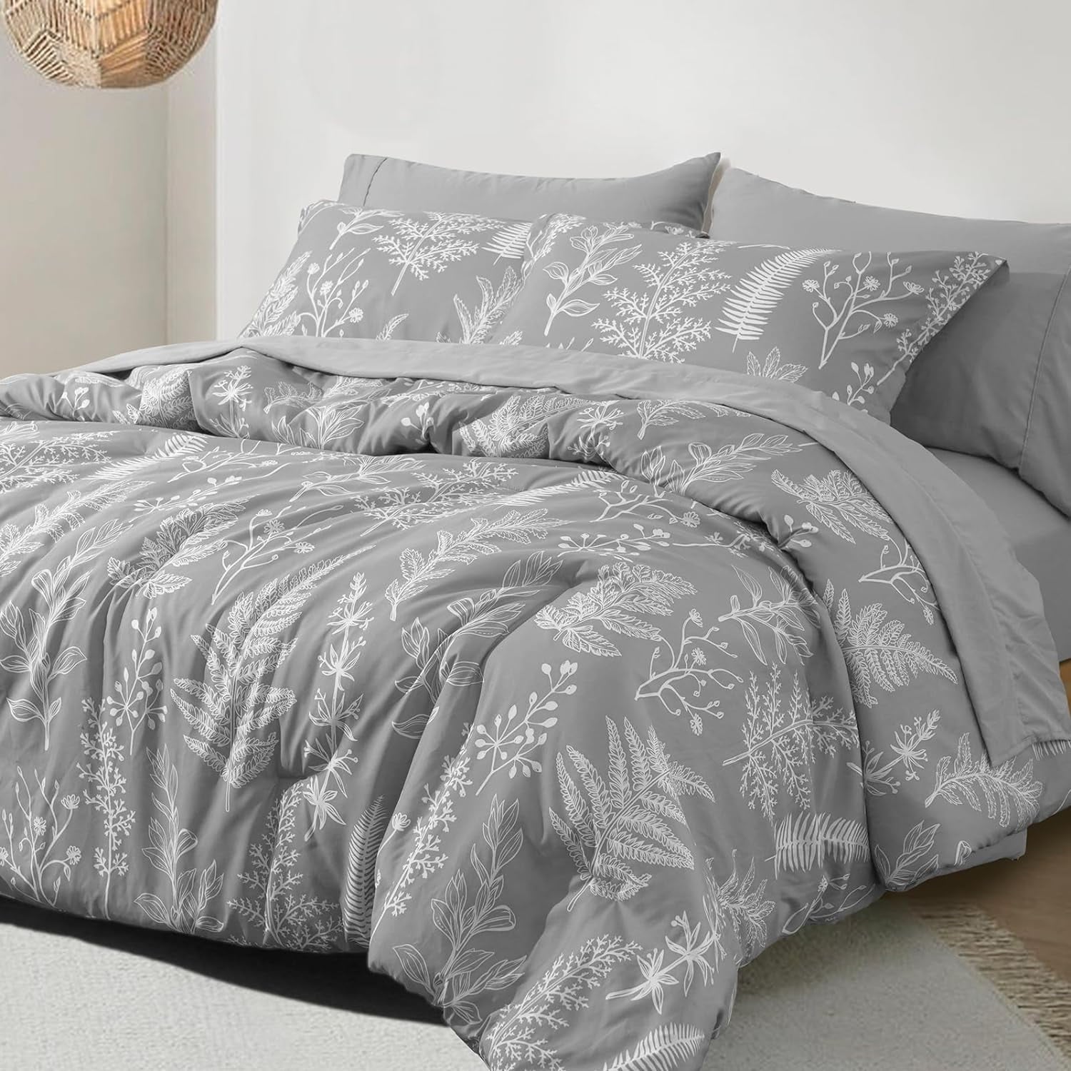 Heavyweight Warmth 7 Pieces Printed King Comforter Set, Lightweight Reversible Botanical Bedding Set Include Comforter, Pillow Shams, Fl... - All-Season Down Alternative Comforter Insert - Default Title