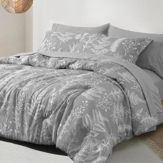Heavyweight Warmth 7 Pieces Printed King Comforter Set, Lightweight Reversible Botanical Bedding Set Include Comforter, Pillow Shams, Fl... - All-Season Down Alternative Comforter Insert - Default Title
