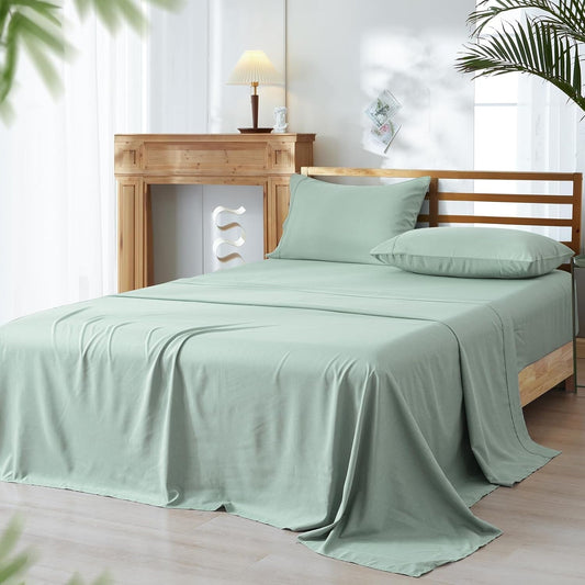 Cooling Sateen Bamboo Bed Sheet Sets, 4 Pieces King Silky Soft Bedding Sheets, 1800 Thread Count 16 Inch Deep Pockets, Sage Green - Premium Ultra-Soft Pillowcase Pair for Sleeping - Default Title