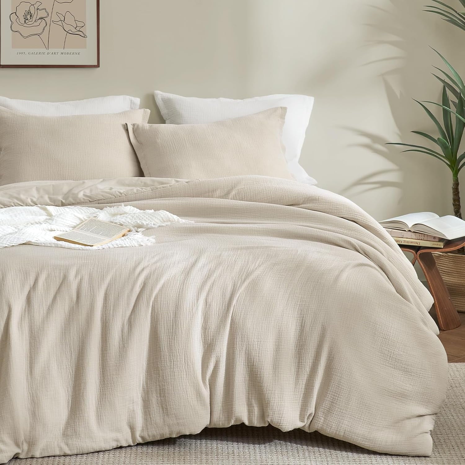 All-Season Cotton Muslin Comforter Set Queen Size, Ultra Soft Breathable & Lightweight Bedding Set for All Seasons, 1 Comfy Comf... - Luxurious Quilted Duvet Cover Set - Default Title