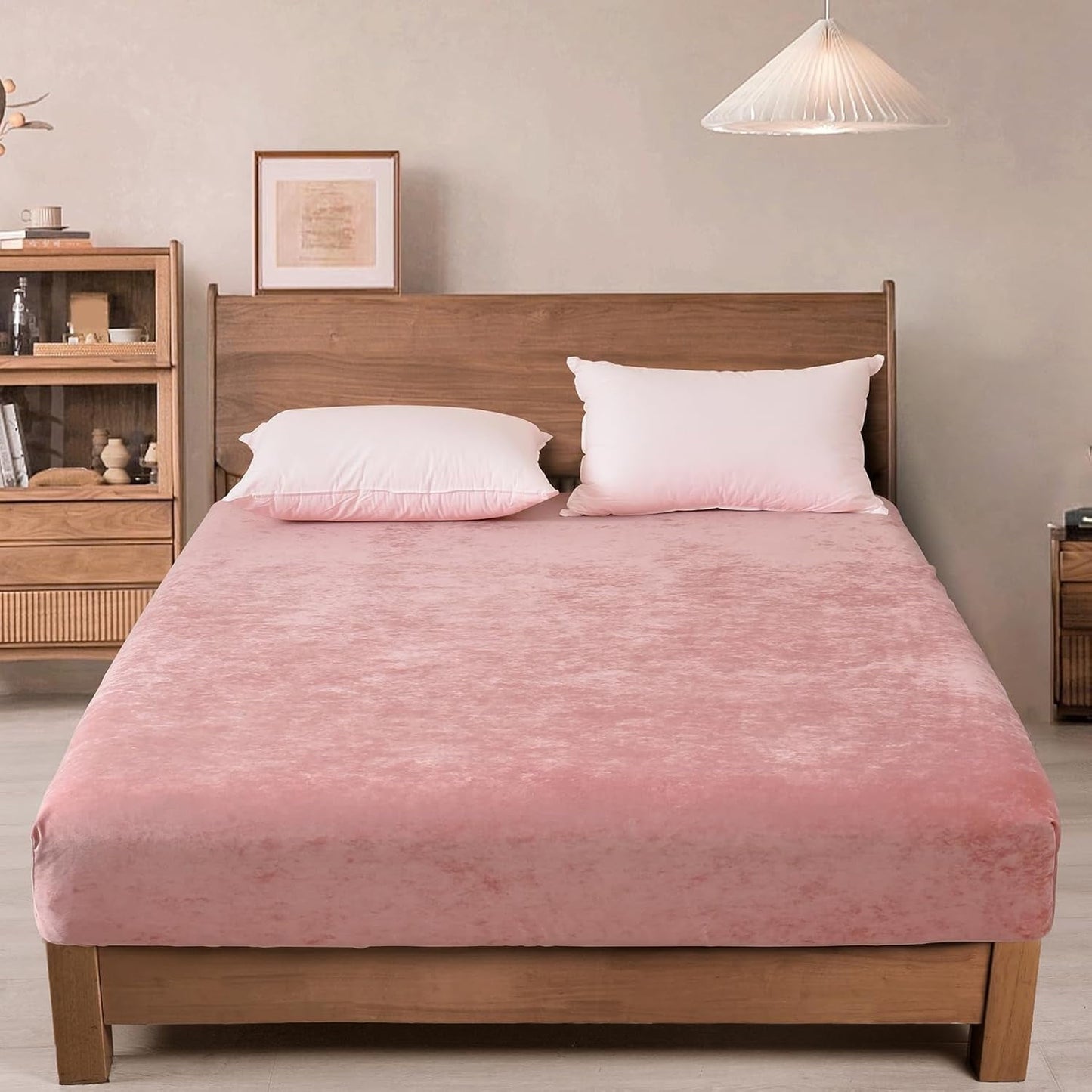 Premium Egyptian Cotton Truly Velvet Fitted Sheet Twin Size, Luxury Super Soft Flannel Bottom Sheet with 15" Deep Pocket for Winter, Pink - Cooling Hotel Quality Bedding Sheets and Pillowcases - Default Title