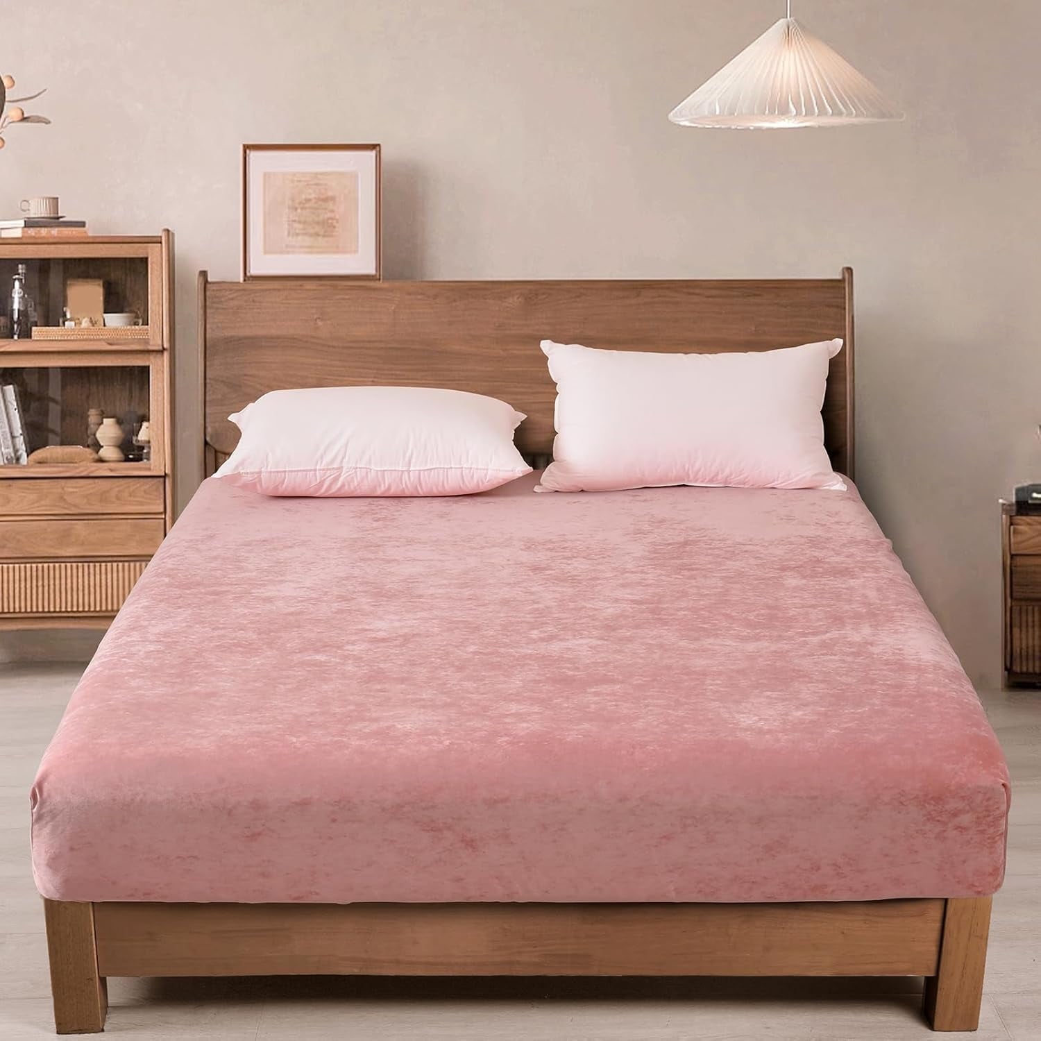 Premium Egyptian Cotton Truly Velvet Fitted Sheet Twin Size, Luxury Super Soft Flannel Bottom Sheet with 15" Deep Pocket for Winter, Pink - Cooling Hotel Quality Bedding Sheets and Pillowcases - Default Title