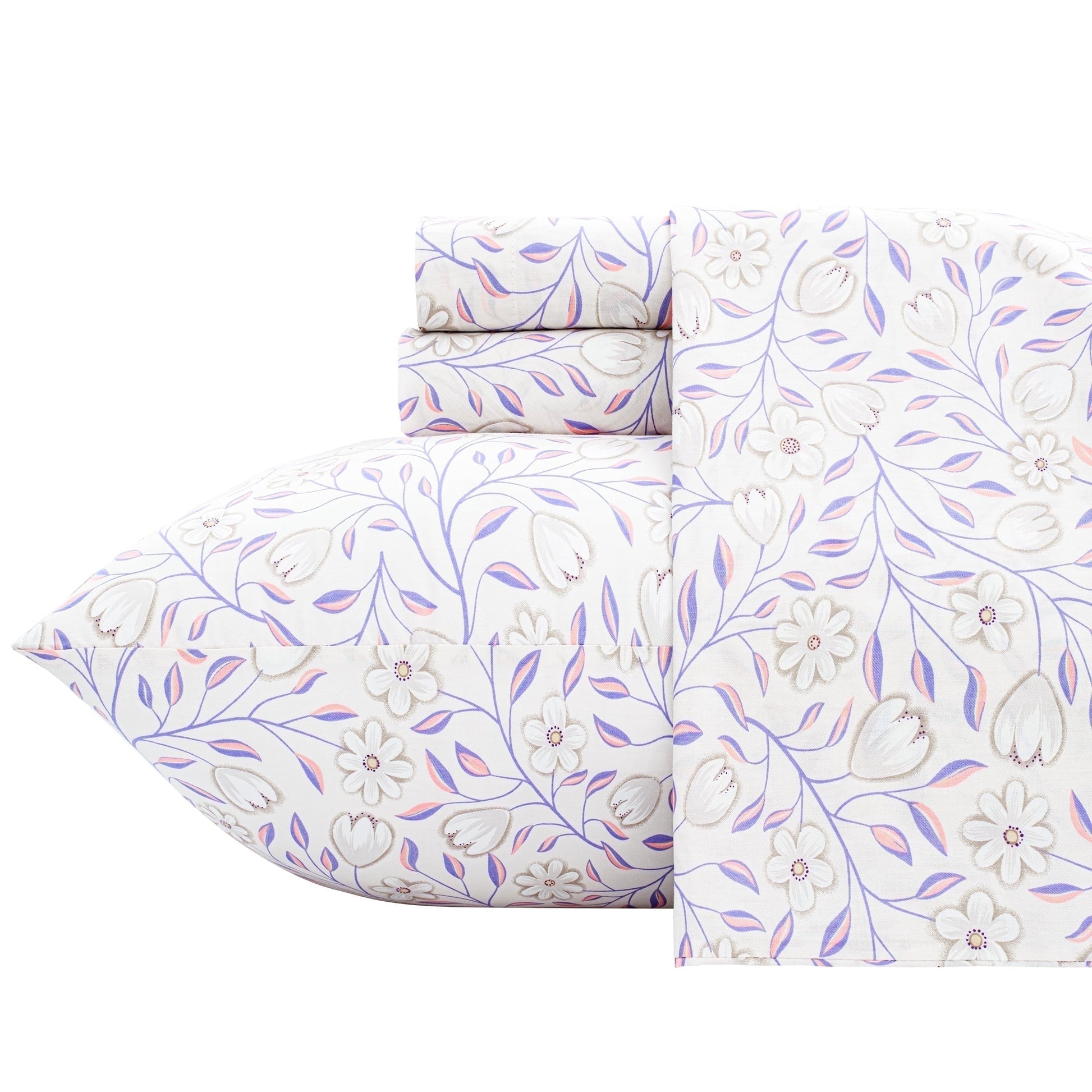 Ultra-Soft 100% Cotton Full Size Sheets,4 Piece Pure Percale Bed Sheets Set Deep Pocket Fits Mattress Upto 15",floral vine pattern - Luxury Bed Sheet Set with Deep Pockets - Default Title