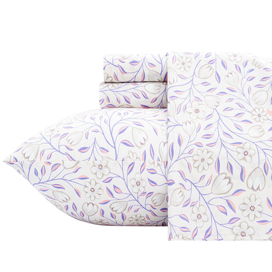 Ultra-Soft 100% Cotton Full Size Sheets,4 Piece Pure Percale Bed Sheets Set Deep Pocket Fits Mattress Upto 15",floral vine pattern - Luxury Bed Sheet Set with Deep Pockets - Default Title