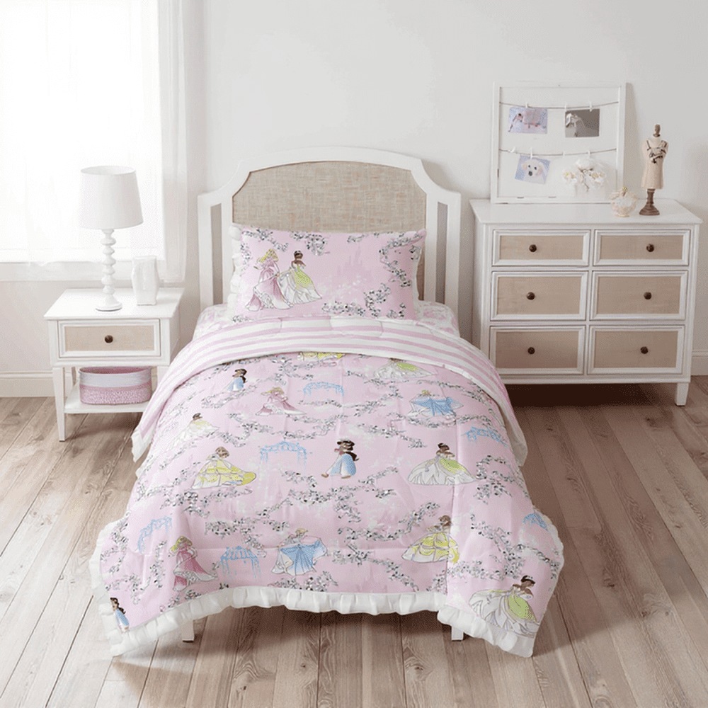 Heavyweight Warmth Princess Floral Gardens 2-Piece Twin/Full Reversible Comforter Set, Polyester Microfiber, Pink & White - Hypoallergenic Ultra-Fluffy Quilt for Winter - Default Title