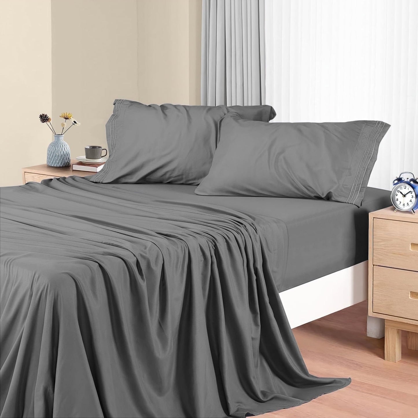 Breathable Luxury Size, Microfiber Cooling , Breathable & Hypoallergenic 4 Pieces Luxury Soft Sheet Set, Mattress Fitted up... - Luxury Bed Sheet Set with Deep Pockets - Default Title