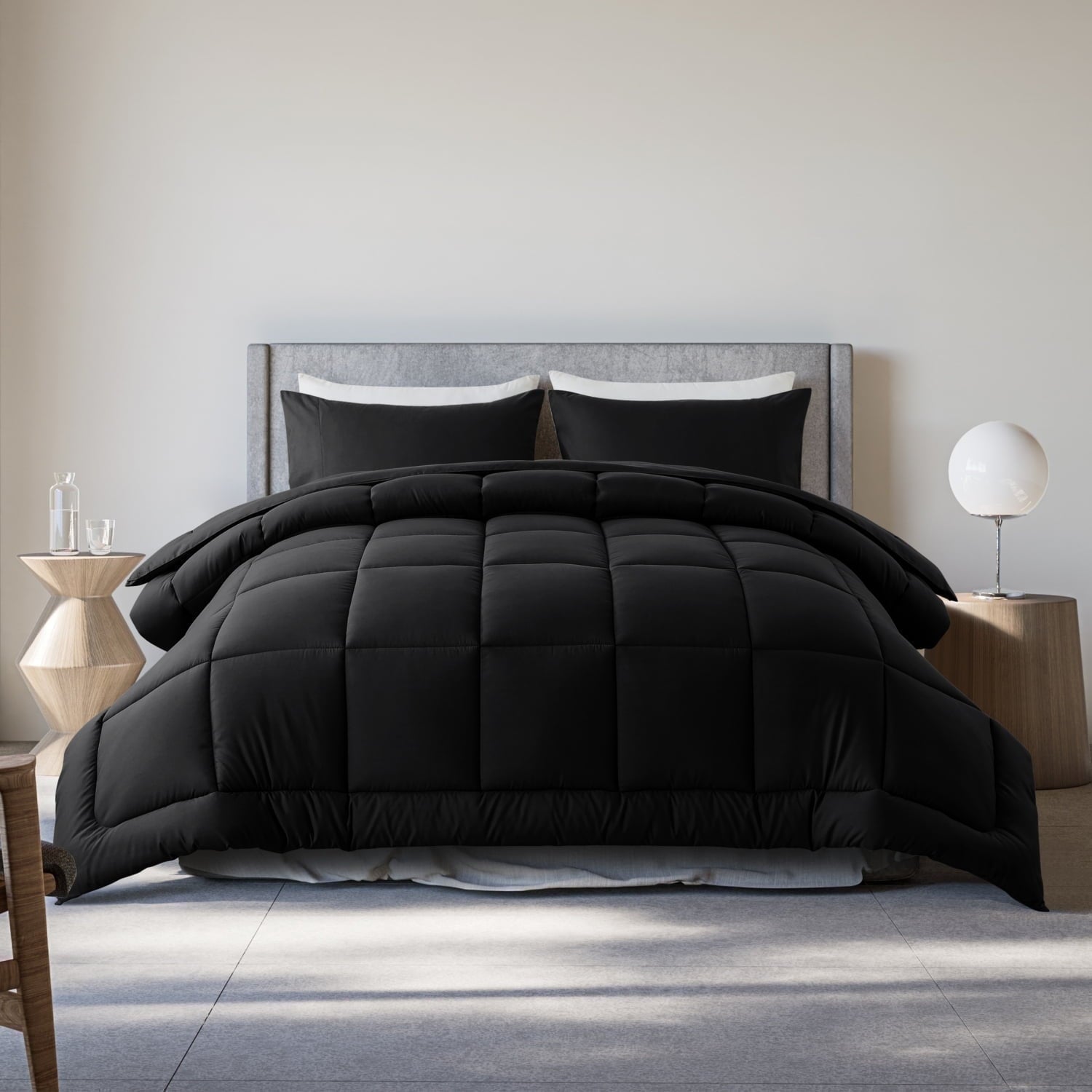 Luxurious Quilted Queen Size 3-Piece All-Season Down Alternative Comforter Set Deep Black (Comforter and Pillowcase Bedding Set / bed i... - Cloud-Like Soft Lightweight Bed Comforter - Default Title