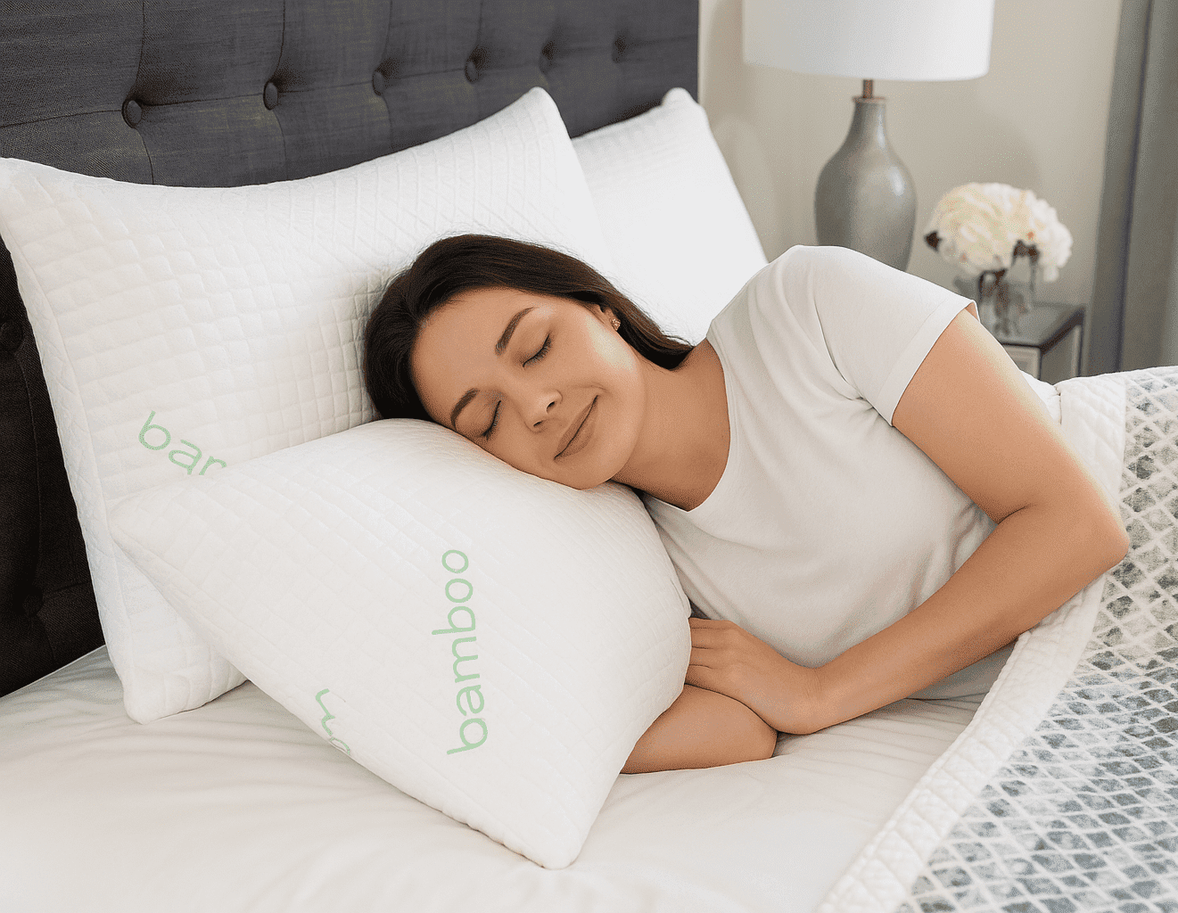 Fluffy Shredded Queen Size Bamboo Pillow, Memory Foam Bed Pillows with Washable Pillowcases, Queen - Ergonomic Memory Foam Pillow for Neck Pain Support - Default Title