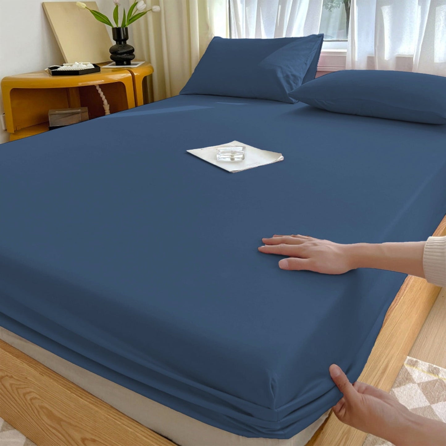 Cooling Sateen Egyptian Cotton Fitted Sheet Queen Size - 400 Thread Count Queen Size Fitted Sheet Only, Extra Soft, Cooling, 15" Dee... - Premium Ultra-Soft Pillowcase Pair for Sleeping - Default Title