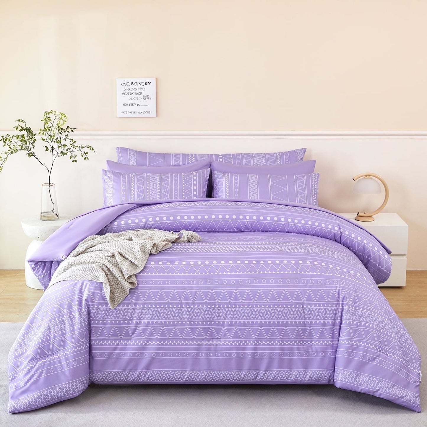 Luxurious Quilted 8-Pieces Boho Bedding Set Full Lavender Striped Bed in a Bag for Girls Women Soft Fluffy Purple Comforter Set with Sh... - Luxurious Quilted Duvet Cover Set - Default Title