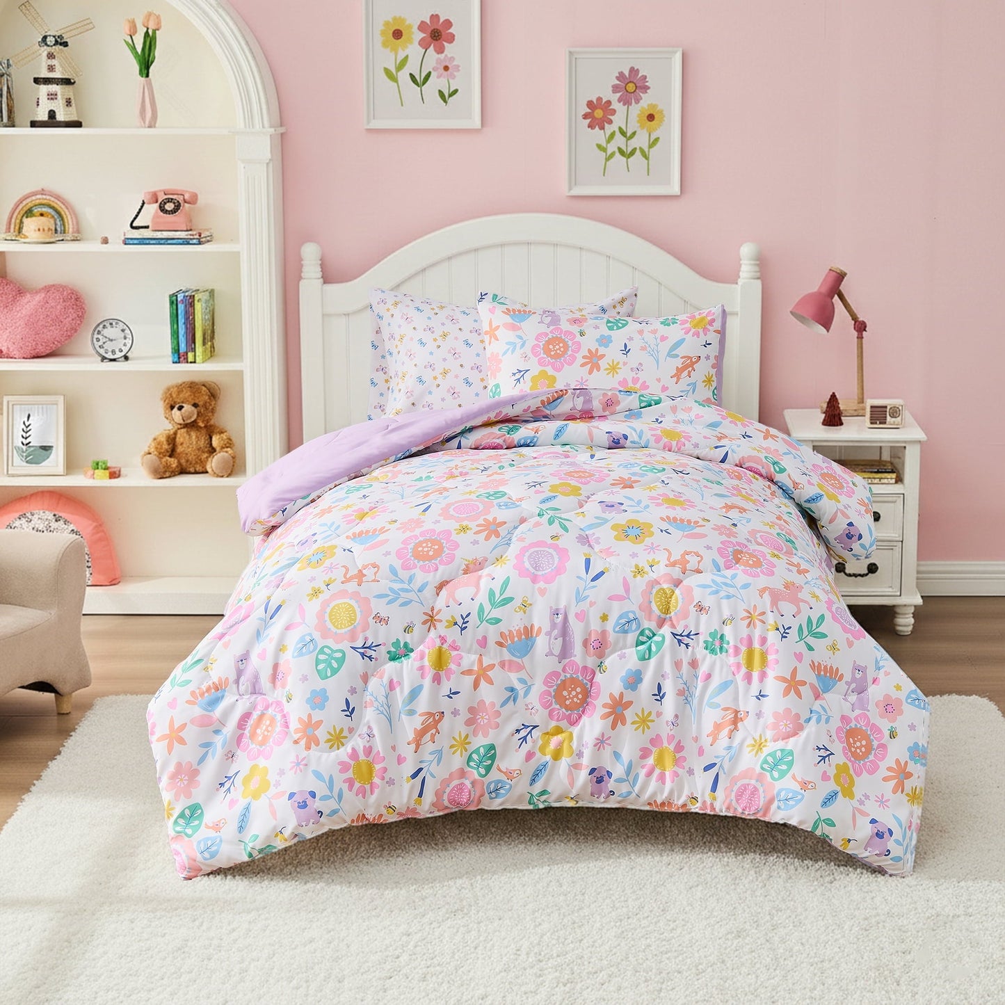 Heavyweight Warmth Floral Comforter Set, Soft Microfiber Flower Bedding Set, 5 Pieces with Comforter, Sheets and Pillowcases, Twin - Luxurious Quilted Duvet Cover Set - Default Title