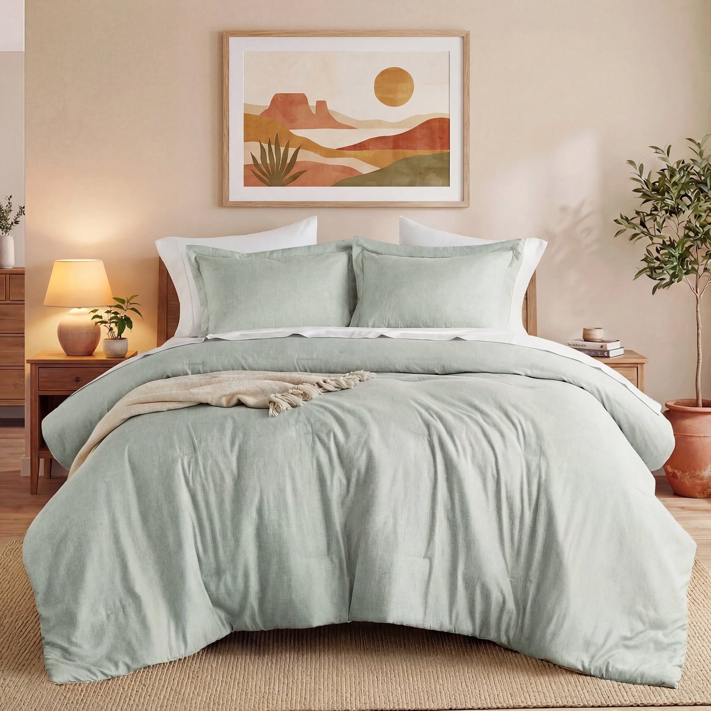 Hypoallergenic Cloud Full/Queen Comforter Sets, Reversible 3 Piece Extra Soft Bedding Set, Chambray Print Sage Green Comforter Bed Set wit... - Hypoallergenic Ultra-Fluffy Quilt for Winter - Default Title