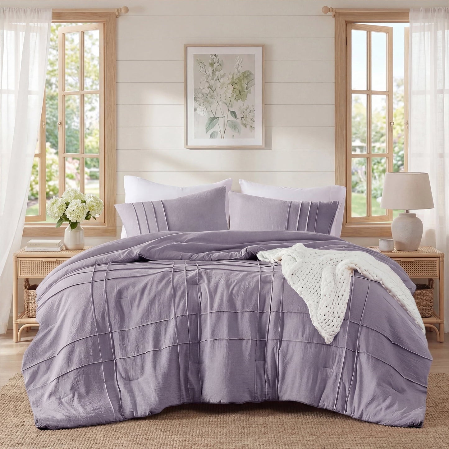 Heavyweight Warmth Full/Queen Comforter Set, Boho 3-Piece Pintuck Stitching Bedding Set, Soft Washed Pleated Bed Sets with Pillow Shams,... - Hypoallergenic Ultra-Fluffy Quilt for Winter - Default Title