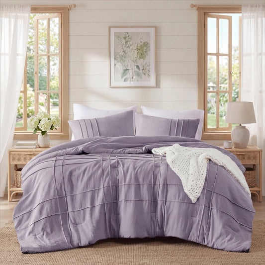 Heavyweight Warmth Full/Queen Comforter Set, Boho 3-Piece Pintuck Stitching Bedding Set, Soft Washed Pleated Bed Sets with Pillow Shams,... - Hypoallergenic Ultra-Fluffy Quilt for Winter - Default Title