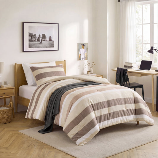 All-Season 2-Piece Comforter Sets, Reversible Striped Comforter Set for Dorm, Lightweight All Season Bedding Set with Pillow Sha... - All-Season Down Alternative Comforter Insert - Default Title
