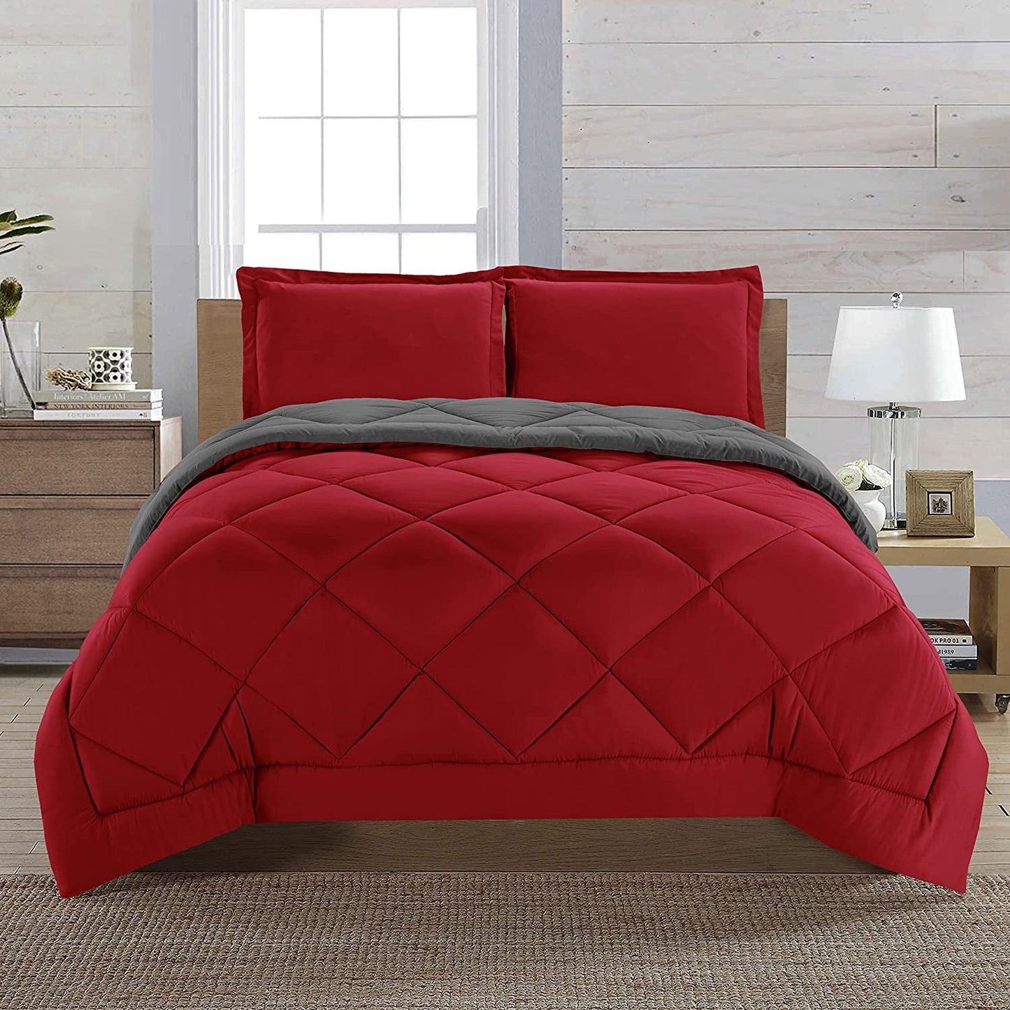 Heavyweight Warmth Reversible 3pc Comforter Set- Available In A Few Sizes And Colors , Full/Queen, Red/Gray - Cloud-Like Soft Lightweight Bed Comforter - Default Title