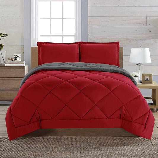 Heavyweight Warmth Reversible 3pc Comforter Set- Available In A Few Sizes And Colors , Full/Queen, Red/Gray - Cloud-Like Soft Lightweight Bed Comforter - Default Title