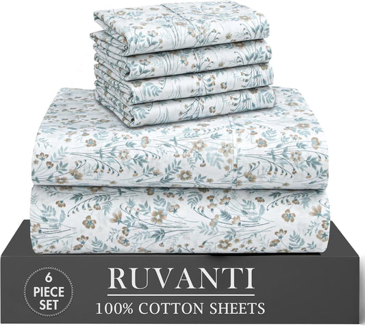Premium Egyptian Cotton 6 Pcs Cotton Sheets - 100% Natural Cotton Soft, Lightweight & Breathable Crispy Percale Bed Sheets, King Size Sheets ... - Premium Ultra-Soft Pillowcase Pair for Sleeping - Default Title