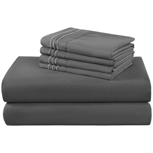 Wrinkle-Resistant 6 Pieces Bed Sheet Set, 1800 Series Soft Microfiber Queen Sheets with 16" Deep Pocket, Dark Gray - Cooling Hotel Quality Bedding Sheets and Pillowcases - Default Title