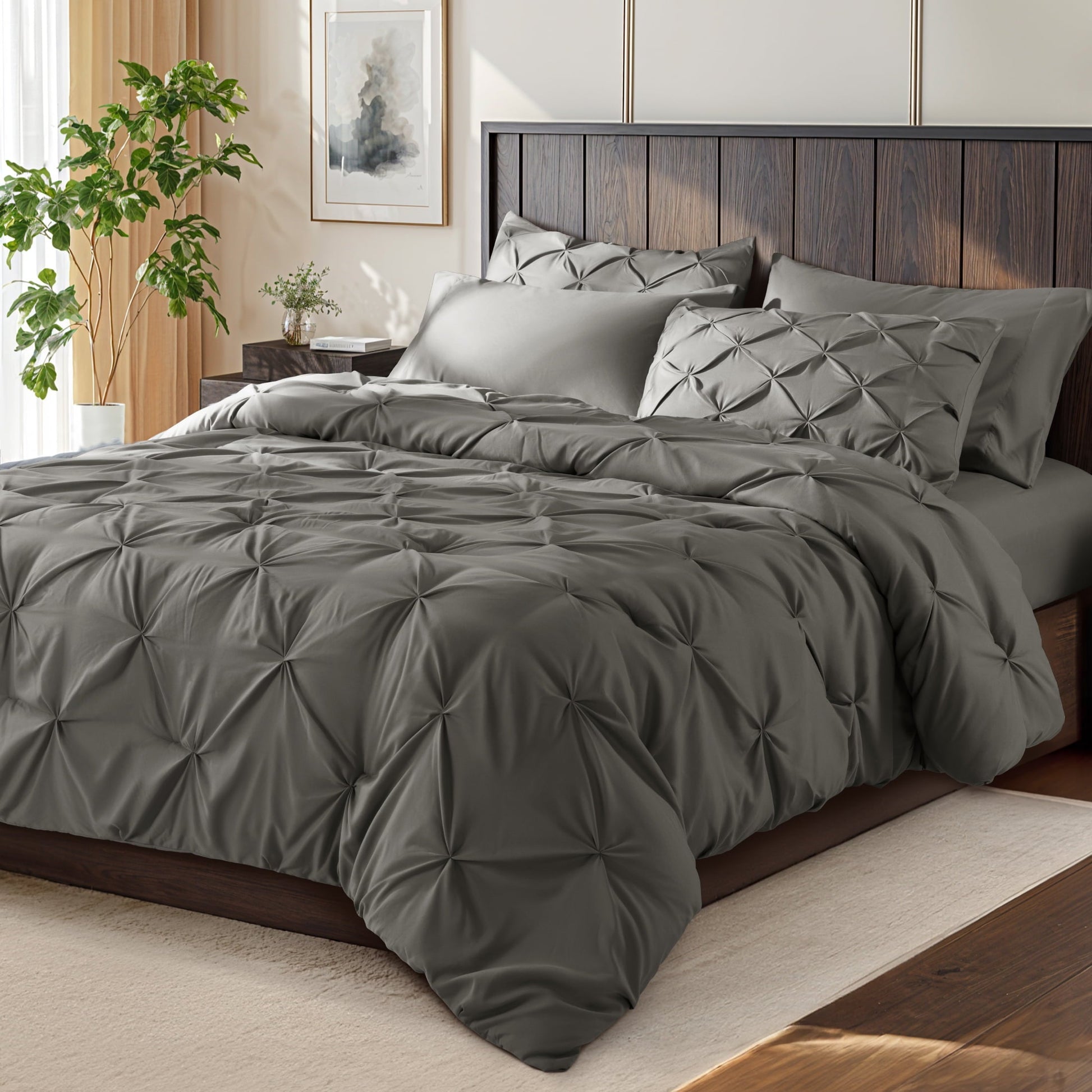 Luxurious Quilted Queen Comforter Set, 7 Pieces Bedding Sets for All Season, Bed in a Bag with Pleated Comforter - Flat Sheet & Fitted ... - Luxurious Quilted Duvet Cover Set - Default Title