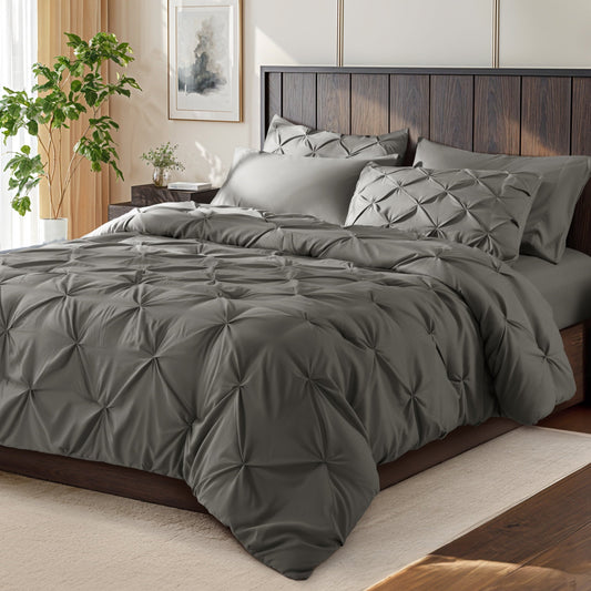 Luxurious Quilted Queen Comforter Set, 7 Pieces Bedding Sets for All Season, Bed in a Bag with Pleated Comforter - Flat Sheet & Fitted ... - Luxurious Quilted Duvet Cover Set - Default Title