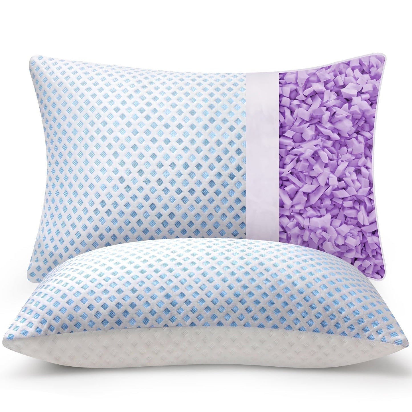 Decorative Plump Cooling Pillows for Bed Sleeping Shredded Memory Foam Pillows Queen Size Set of 2 Pack 20 x 30 inches - Hotel Quality Plush Sleeping Pillows - Default Title