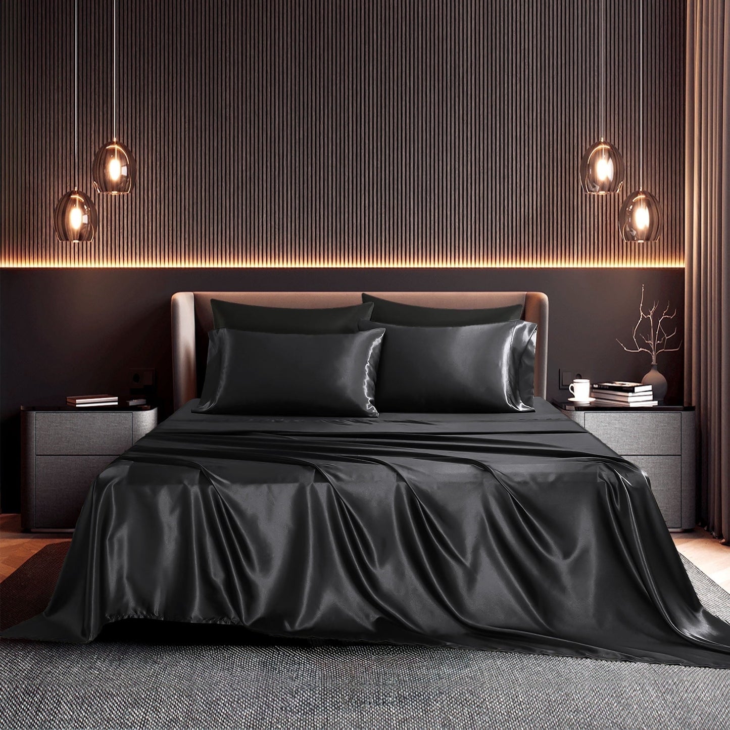 Breathable Luxury Set, Queen, Silky Bed s, 4 Pieces,Black - Luxury Bed Sheet Set with Deep Pockets - Default Title