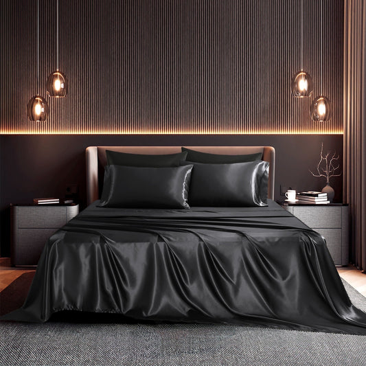 Breathable Luxury Set, Queen, Silky Bed s, 4 Pieces,Black - Luxury Bed Sheet Set with Deep Pockets - Default Title