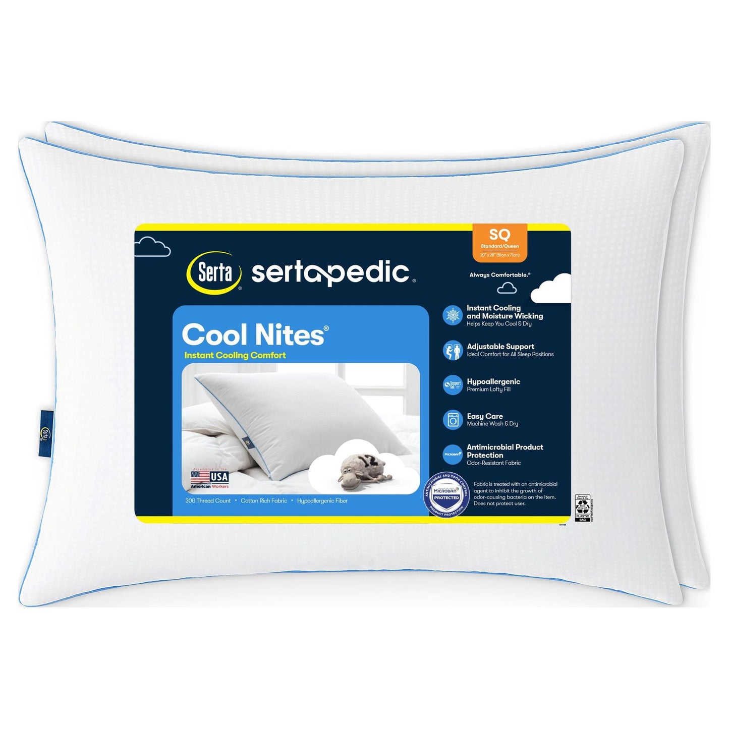 Ergonomic Memory Foam Cool Nites Bed Pillow, Standard/Queen, 2 Pack - Decorative Throw Pillow Cushion for Sofa & Bed - Default Title