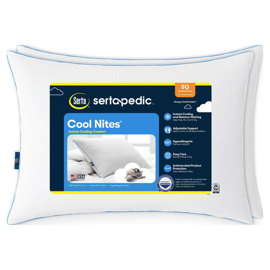 Ergonomic Memory Foam Cool Nites Bed Pillow, Standard/Queen, 2 Pack - Decorative Throw Pillow Cushion for Sofa & Bed - Default Title