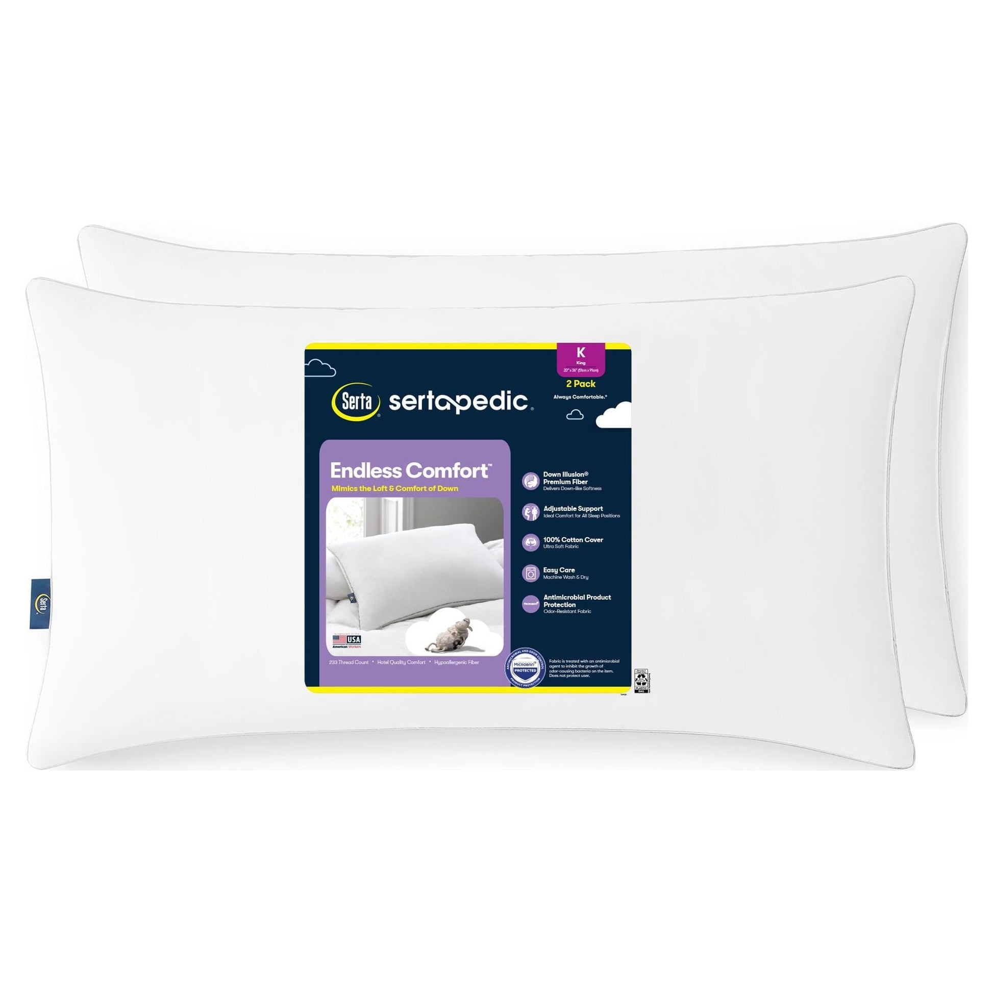 Ergonomic Memory Foam Endless Comfort Bed Pillow, King, 2 Pack - Ergonomic Memory Foam Pillow for Neck Pain Support - Default Title