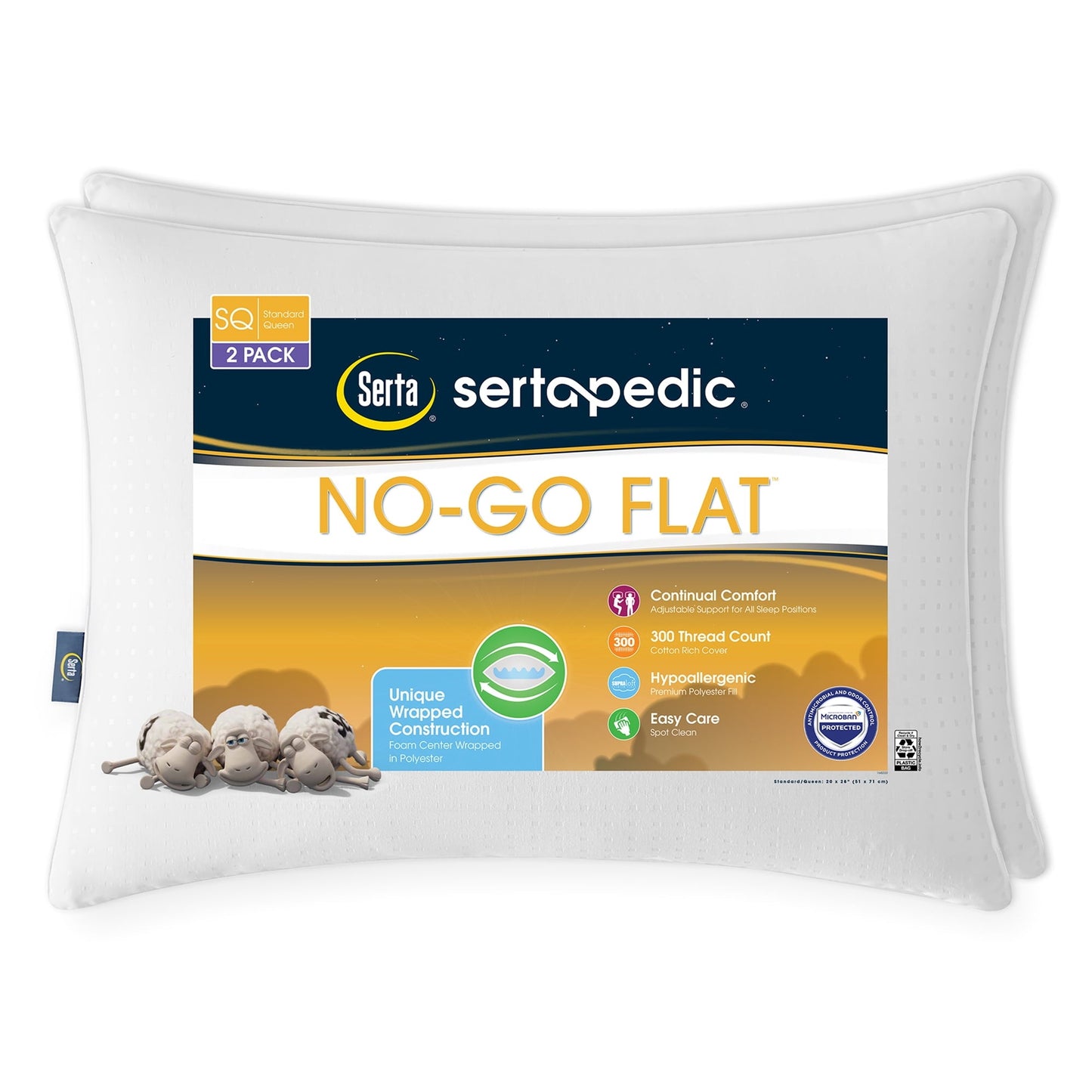 Fluffy Shredded pedic No-Go-Flat Bed Pillow, Standard/Queen, 2 Pack - Ergonomic Memory Foam Pillow for Neck Pain Support - Default Title