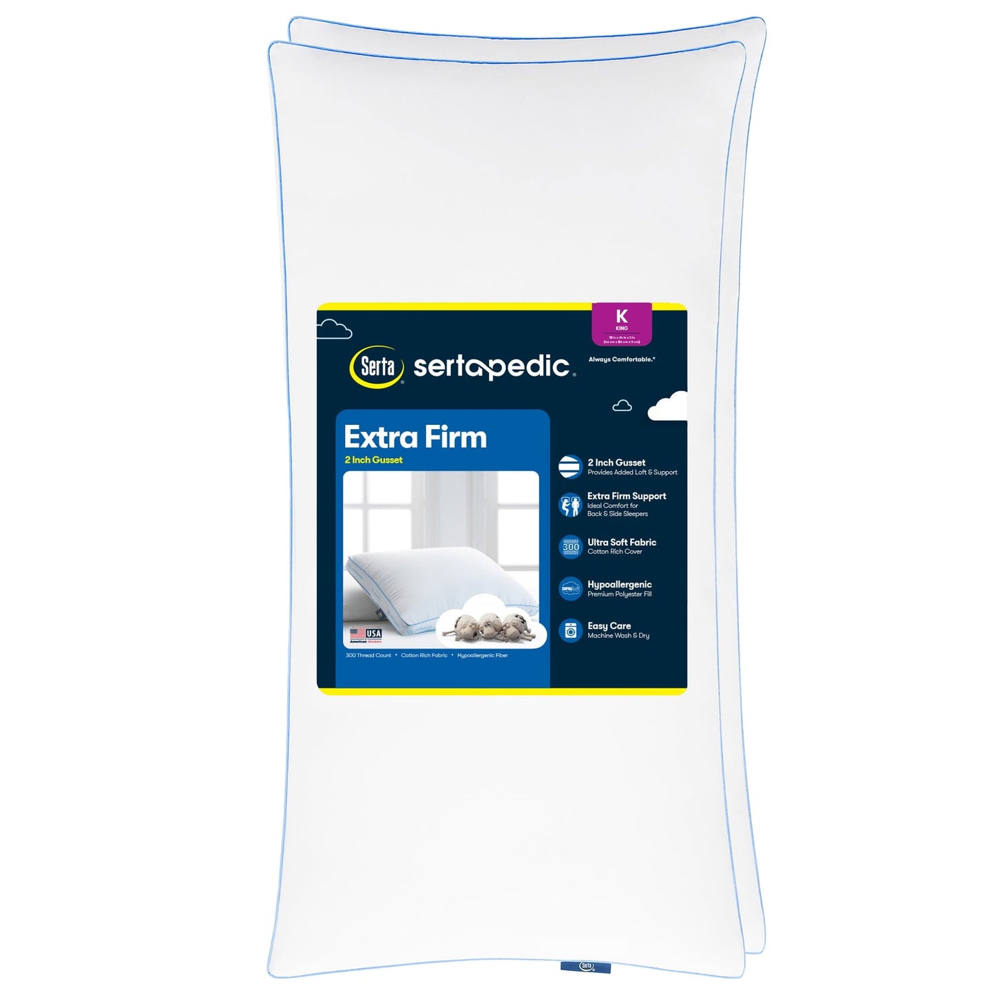 Hotel Collection pedic Extra Firm Bed Pillow, King, 2 Pack, Hypoallergenic - Orthopedic Shredded Foam Bed Pillow Set - Default Title