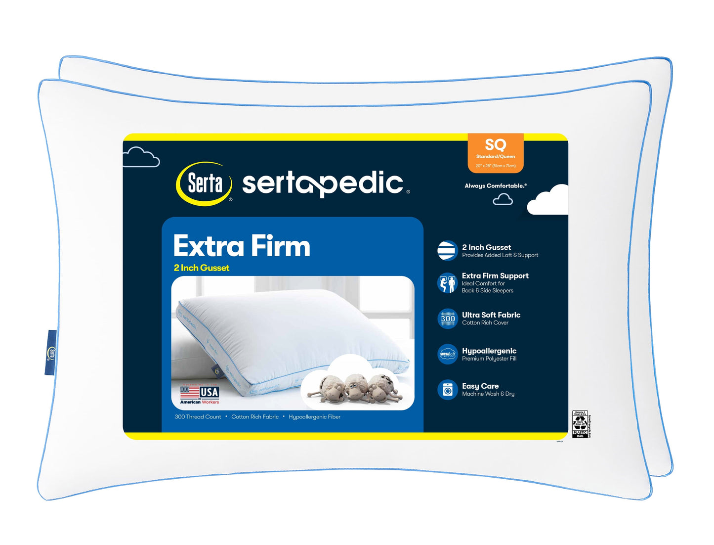 Ergonomic Memory Foam Extra Firm Pillow, Standard/Queen, 2 Pack, Hypoallergenic - Orthopedic Shredded Foam Bed Pillow Set - Default Title