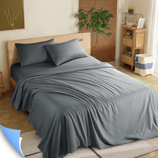 Premium Egyptian Cotton Shilucheng 4 Pieces Luxury Bed Sheets Set, Plush Microfiber Bed Sheets, 16" Deep Pocket, Queen, Dark Gray - Cooling Hotel Quality Bedding Sheets and Pillowcases - Default Title