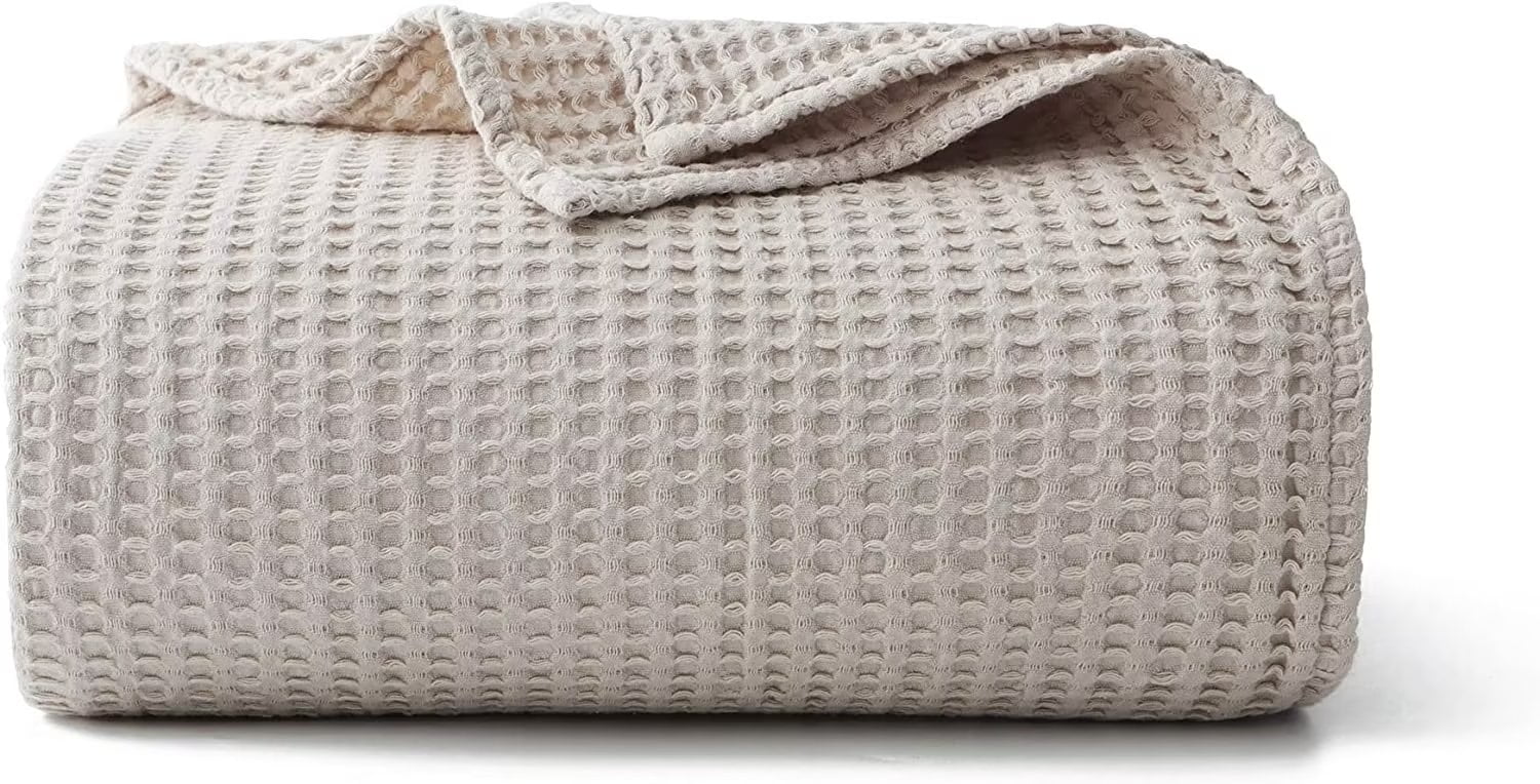 Cozy Fleece 100% Cotton Waffle Bed Blanket King Size, Throw Blanket for Couch All Seasons (Beige, 104x90) - Cozy Fleece Throw Blanket for Couch & Bed - Default Title