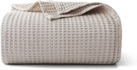 Cozy Fleece 100% Cotton Waffle Bed Blanket King Size, Throw Blanket for Couch All Seasons (Beige, 104x90) - Cozy Fleece Throw Blanket for Couch & Bed - Default Title