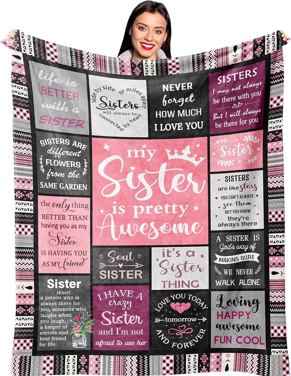 Reversible Sherpa Sister Gifts , Sisters Birthday Gift Idea, Best Sister Ever Gift for Women, Birthday Gifts for Sisters, Sis Soft Thro... - Super Soft Reversible Sherpa Flannel Blanket - Default Title