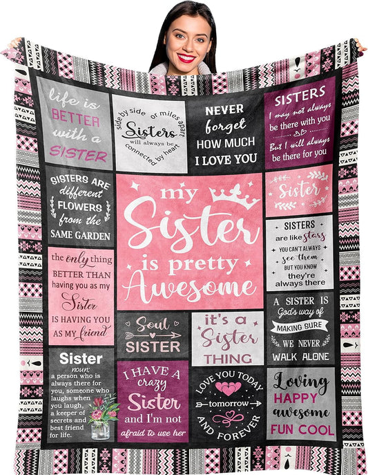 Reversible Sherpa Sister Gifts , Sisters Birthday Gift Idea, Best Sister Ever Gift for Women, Birthday Gifts for Sisters, Sis Soft Thro... - Super Soft Reversible Sherpa Flannel Blanket - Default Title