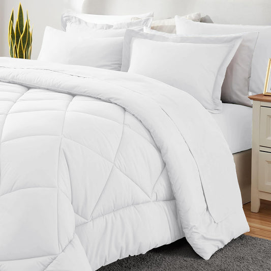 All-Season Comforter Set 7-Piece Bed in a Bag - Adult, White, Queen - Cloud-Like Soft Lightweight Bed Comforter - Default Title