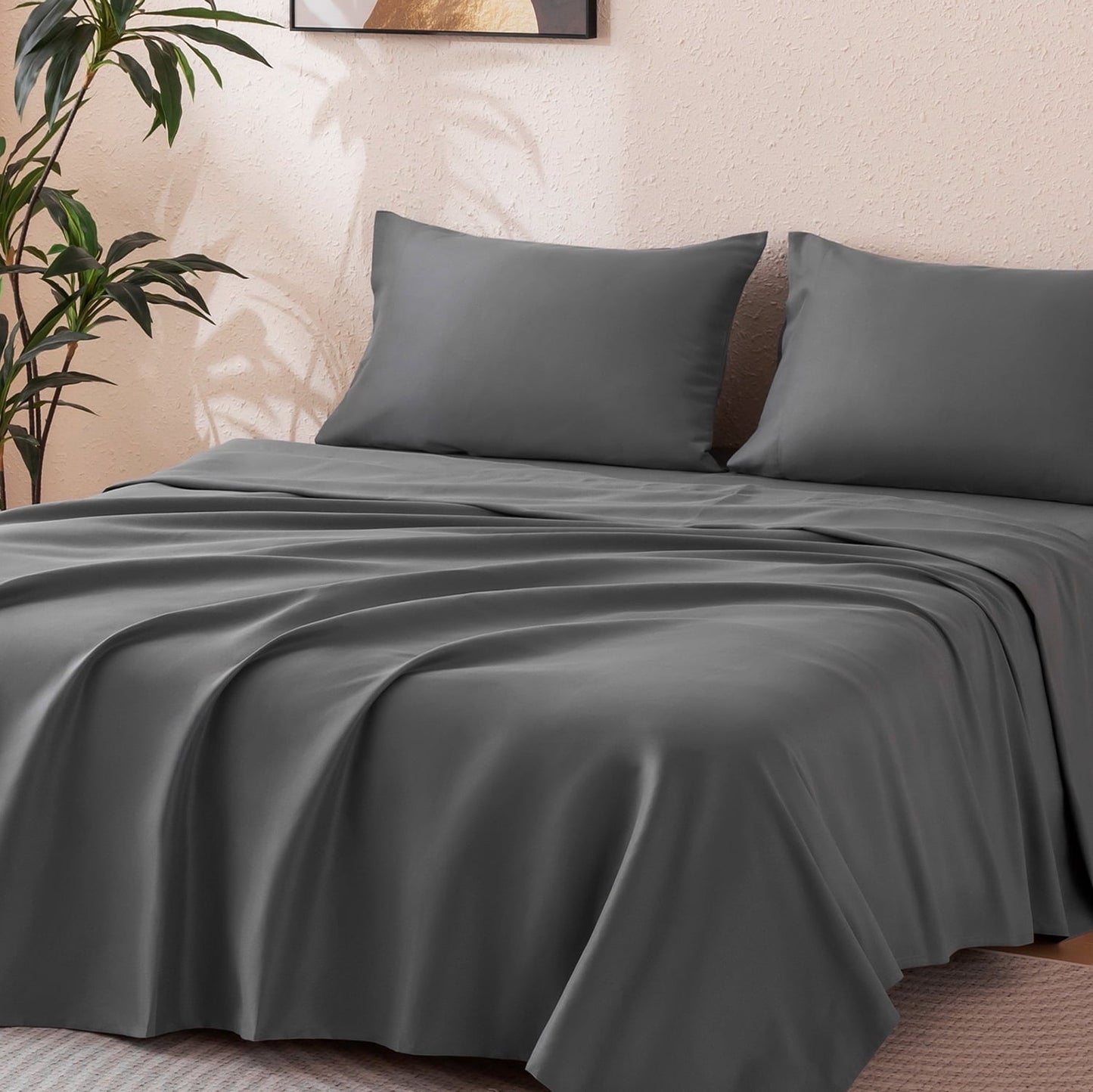 Wrinkle-Resistant Sheet Set Twin Size Gray, 3 Pieces 140 GSM Brushed Elastic Fitted Soft & Cozy Bed Sheets Set with Deep Pocket - Luxury Bed Sheet Set with Deep Pockets - Default Title