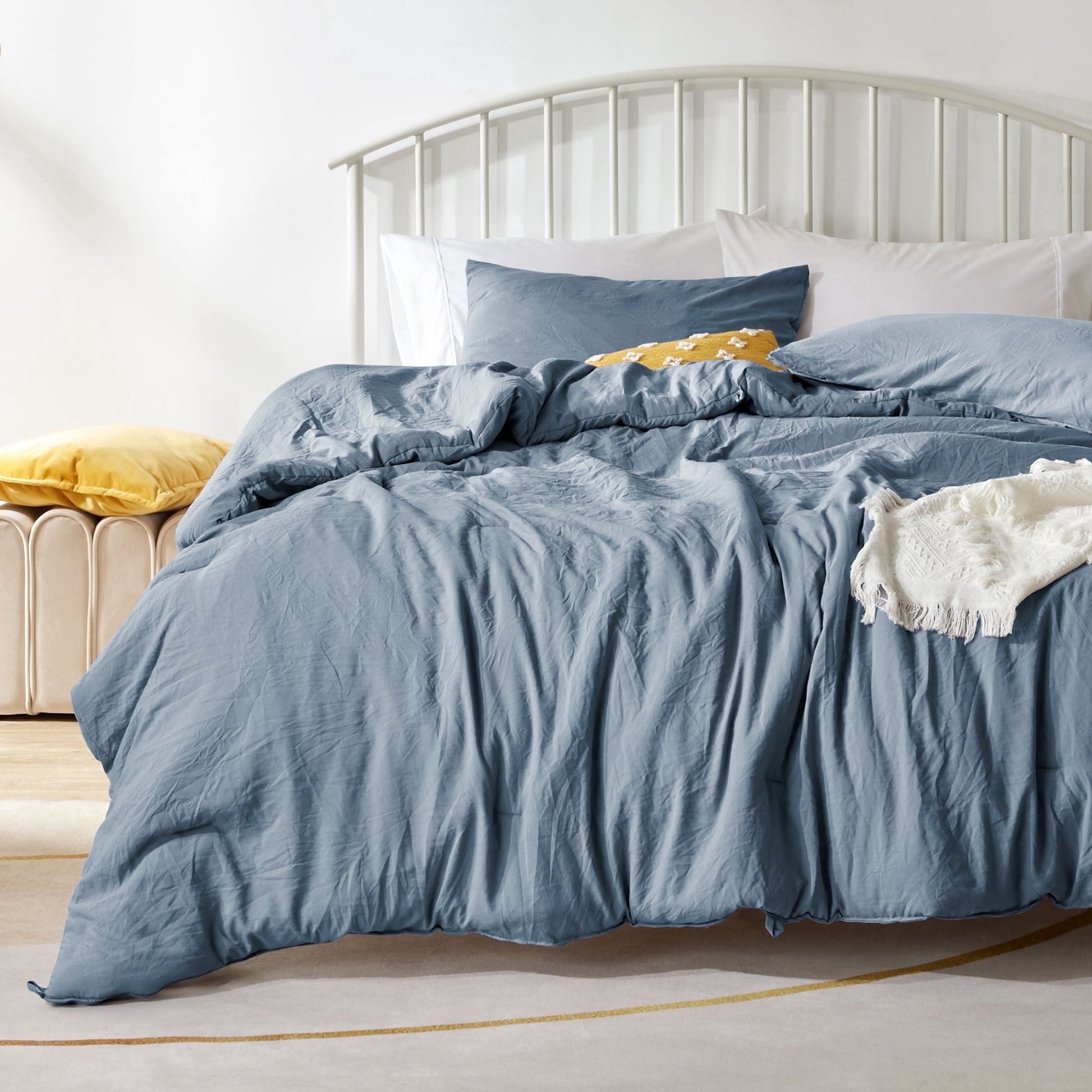 All-Season Washed Comforter Sets Queen 3 Piece, Soft and Cozy, Fluffy Microfiber Fill, Washed Textured Wrinkled Design (Flint St... - Luxurious Quilted Duvet Cover Set - Default Title