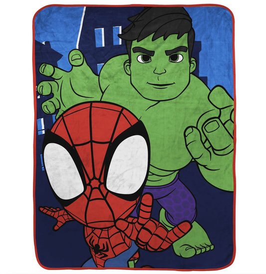 Reversible Sherpa Spidey & His Amazing Friends Kids Throw, 46 x 60, Microfiber, Blue, Marvel - Luxury Knitted Decorative Throw Blanket with Fringes - Default Title