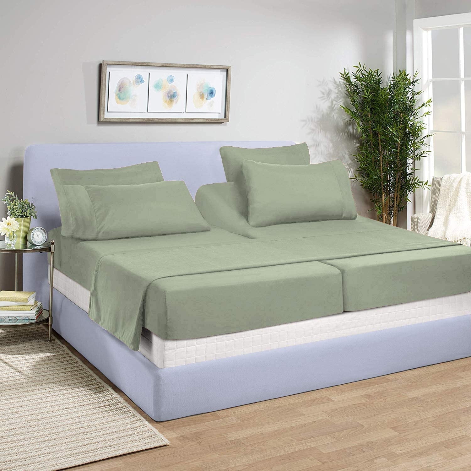 Ultra-Soft Split-California King Bed Sheet Set (5-Pieces) Adjustable Bed Sheets - 800 Thread Count 100% Egyptian Cotton - 15" De... - Breathable Egyptian Cotton Flat & Fitted Sheets - Default Title