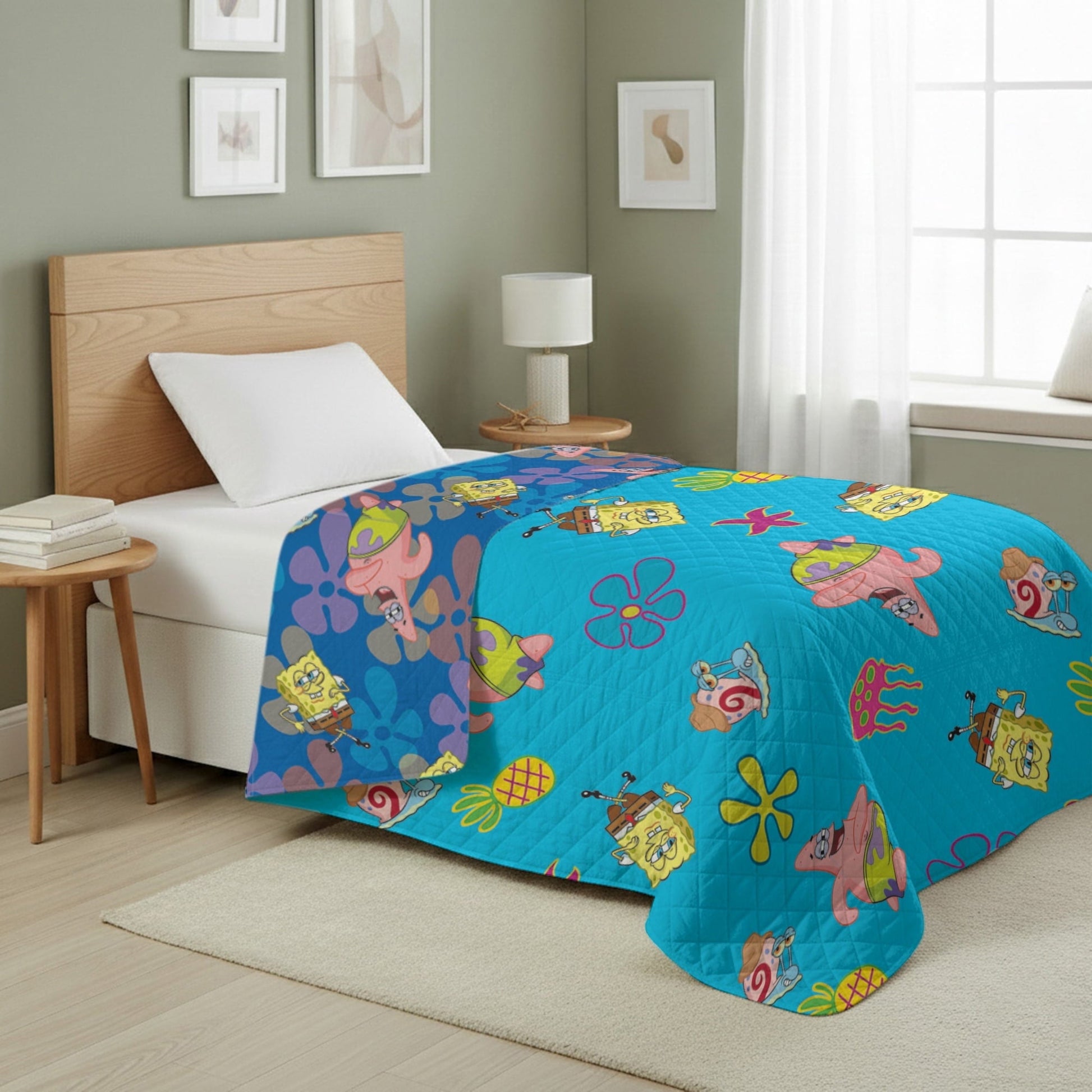 Super Soft Flannel Spongebob Tropical Waltz Quilted Throw Blanket 60x80 inches, Kids Character Bedding - Lightweight Plush Warm Blanket for All Seasons - Default Title